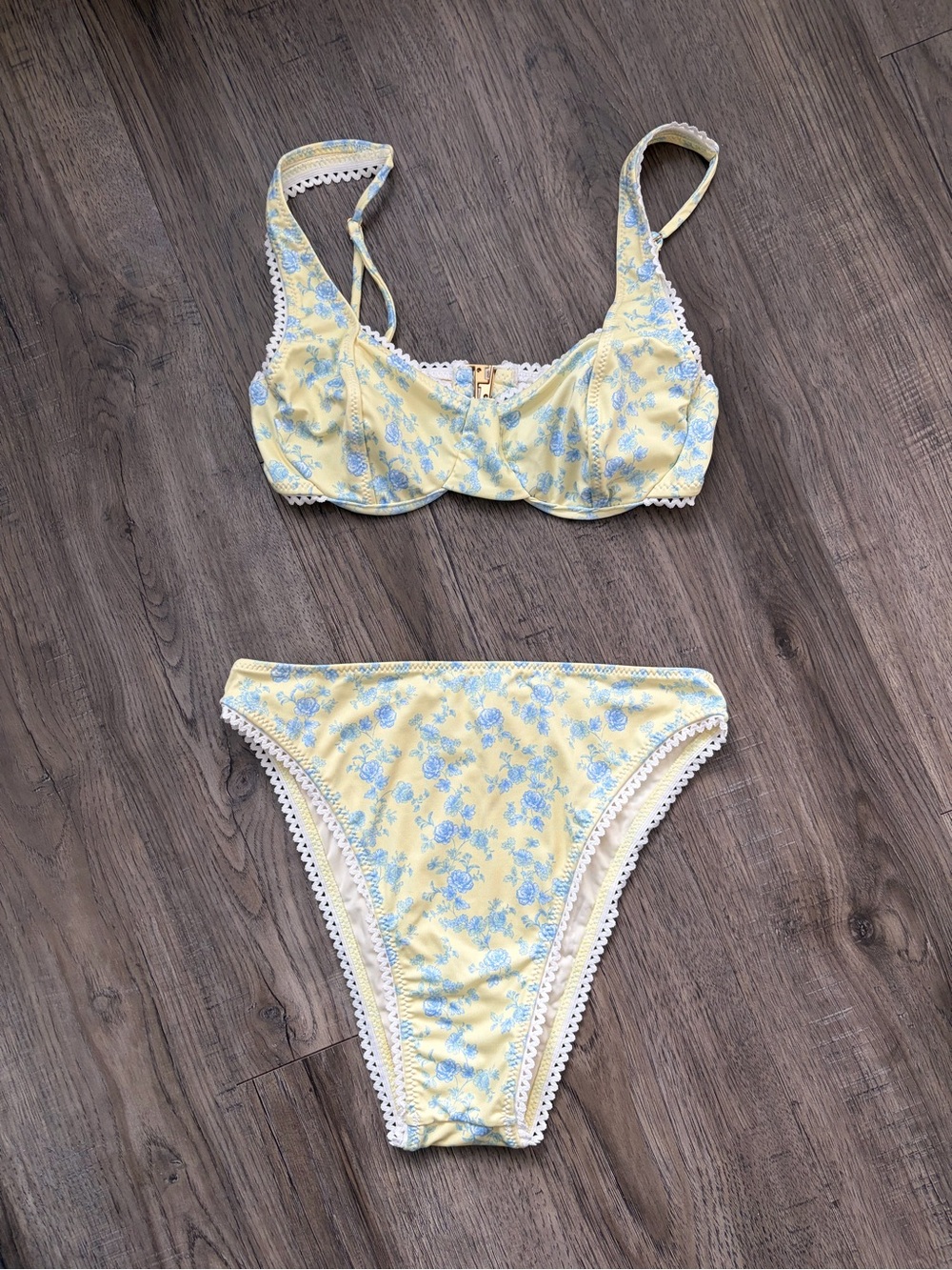 Yellow The Label - Yellow & Blue Floral High-Cut Bikini Set - Women Swim